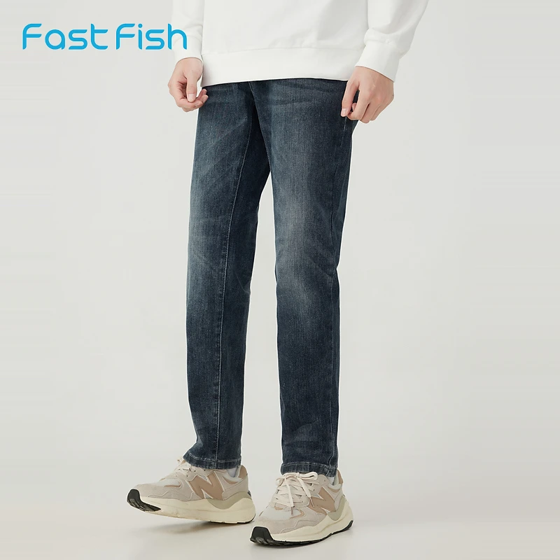 快鱼2023年冬季男直筒裤高弹舒适水洗时尚耐穿耐磨牛仔裤13N1193