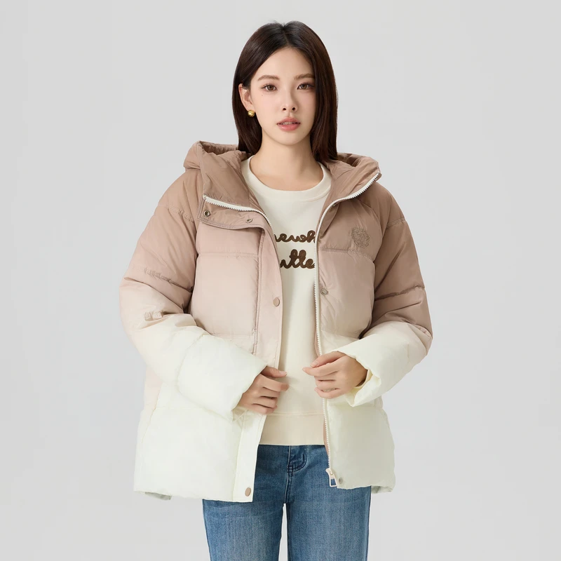 快鱼棉服女2024年冬季新款百搭渐变外套学院连帽加厚保暖御寒棉衣