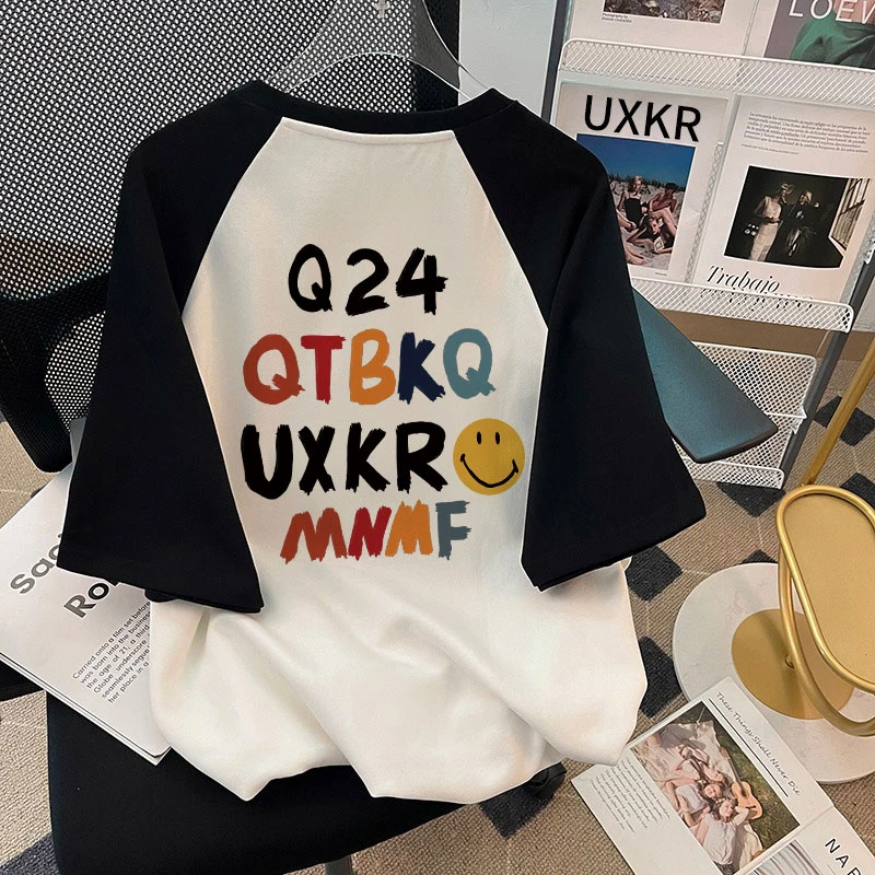 女童插肩t恤夏装新款百搭宽松女大童短袖休闲半袖上衣高街潮牌ol
