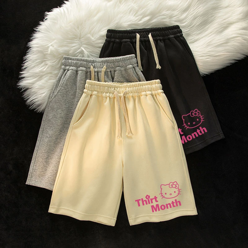 男女童夏季五分裤宽松休闲潮流百搭韩版中大童可爱猫咪系绳短裤潮