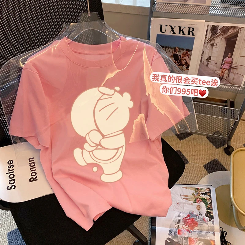 100%纯棉女童t恤短袖宽松夏装新款中大童卡通个性印花潮童上衣服