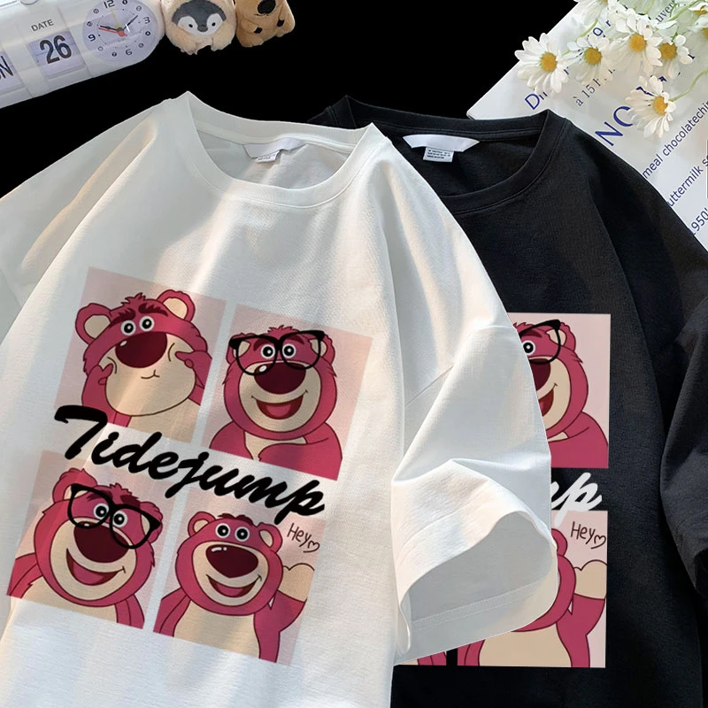 夏季新款潮牌草莓熊纯棉短袖T恤女童休闲宽松百搭ins潮半袖上衣服