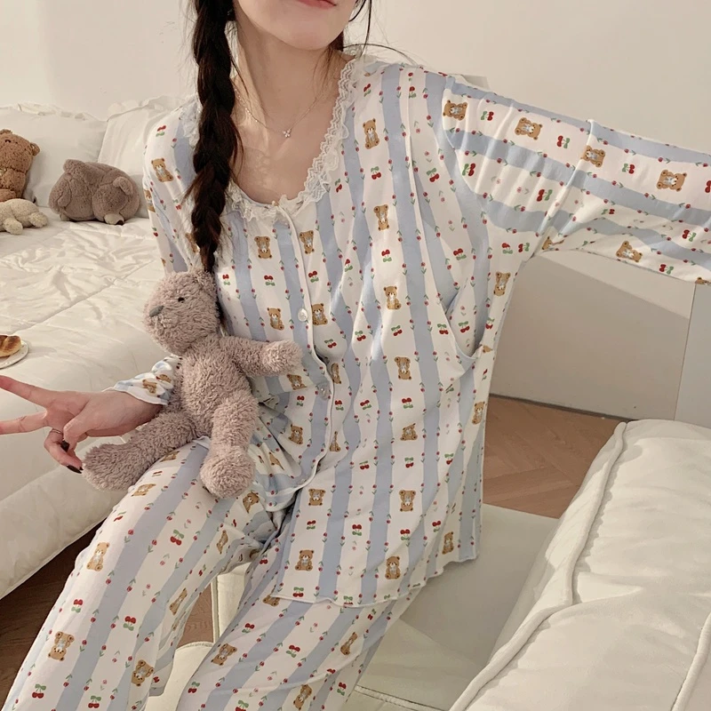 带胸垫凉感形月子服夏季薄款产后孕妇睡衣哺乳春秋怀孕期家居服女