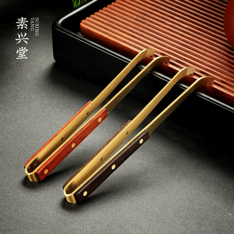 素兴堂茶具配件茶夹茶勺黑檀木茶杯镊子茶匙铜泡茶工具功夫茶道