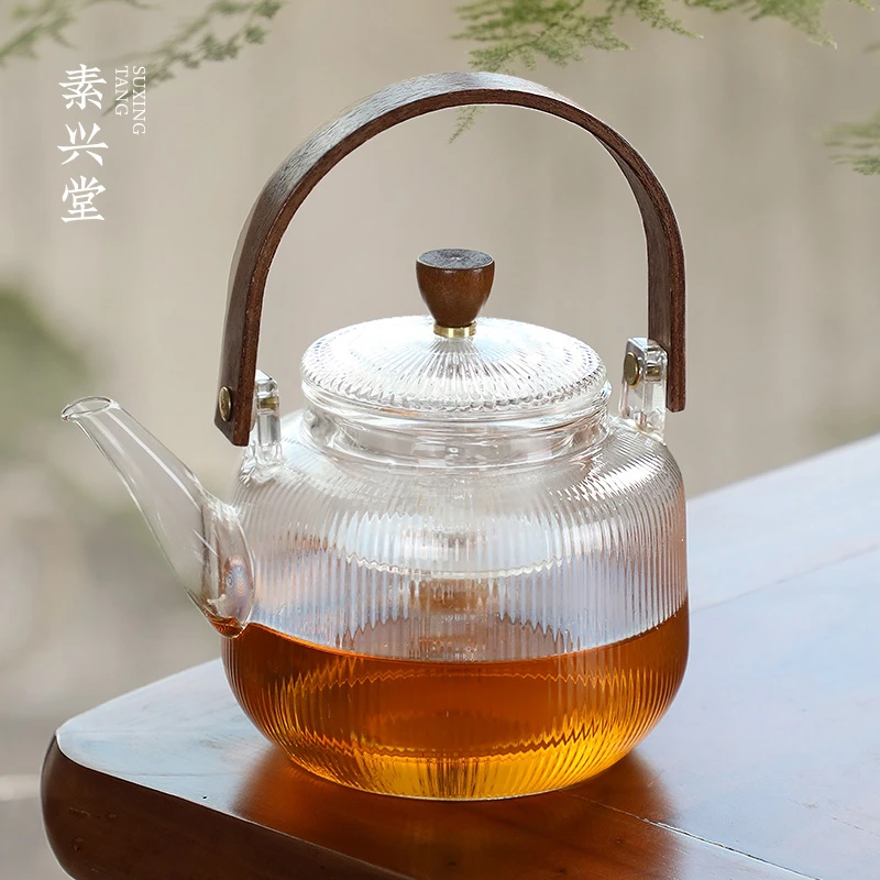 素兴堂玻璃煮茶壶新款耐高温围炉提梁烧水壶透明泡茶杯养生茶器具