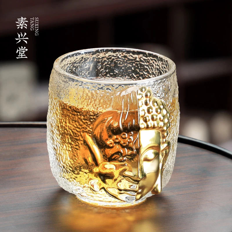 素兴堂玻璃茶杯大号主人杯描金个人专用杯功夫茶具水晶小茶盏单杯