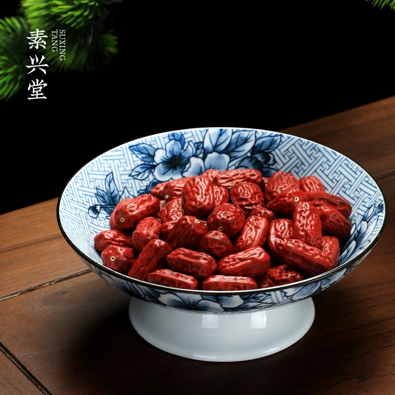 素兴堂陶瓷水果盘家用客厅茶几零食干果盘茶道高脚盘茶点托盘茶碟