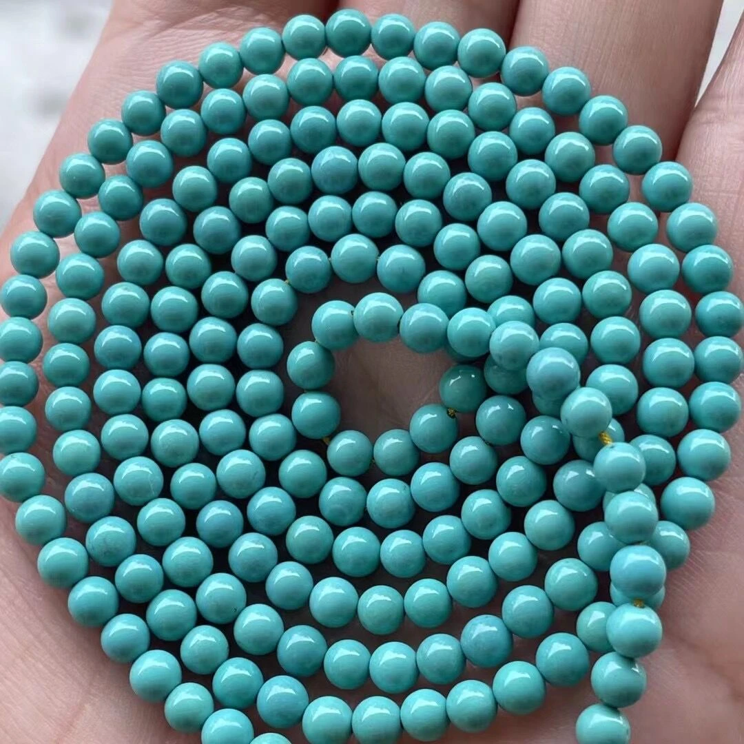 原矿高瓷绿松石圆珠小米珠链女款毛衣链项链手链单圈【多样性发货】