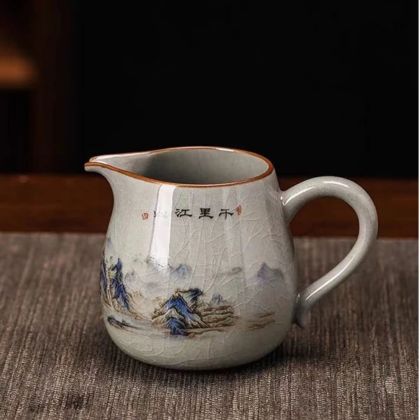 陶瓷公道杯一体茶漏套装加厚耐热大号带把茶海分茶器功夫茶具配件