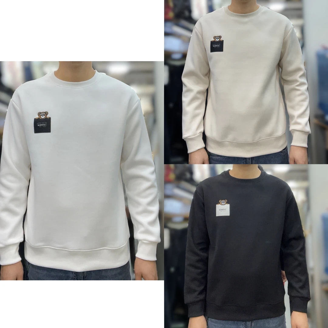 81012「加绒卫衣」男士冬季颗粒绒圆领时尚刺绣长袖百搭打底加厚