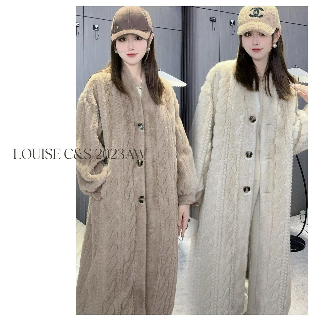 LOUISE FUR【慵懒假日】清福利！麻花纹浮雕网红时尚洋气毛毛外套