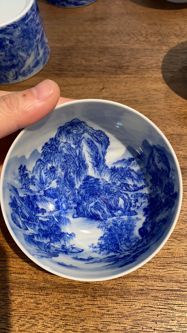 半山晓野清江渔隐图品茗杯