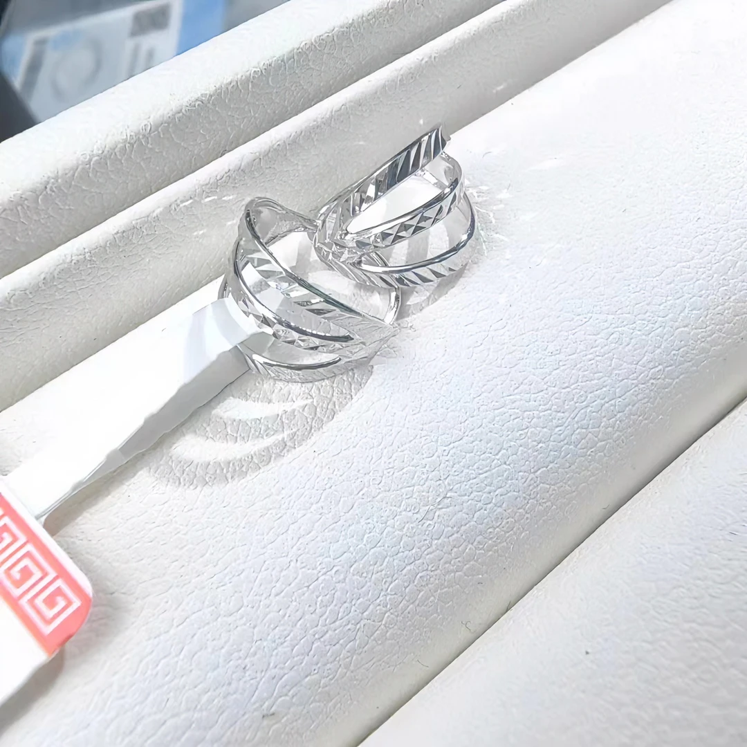 PT950铂金耳饰 猫爪环 条纹菱格满天星三环铂金耳包 时尚百搭 sh