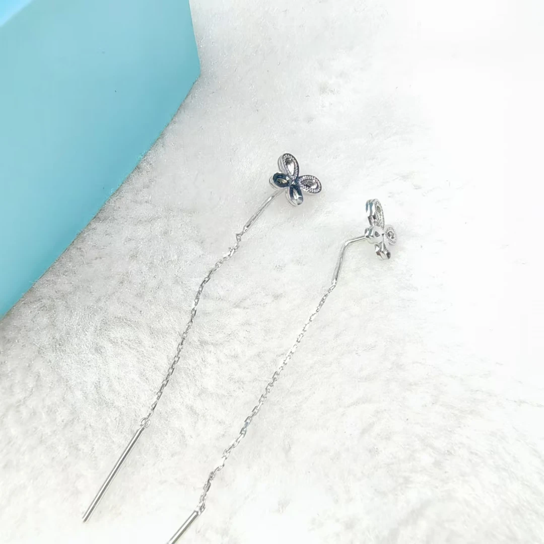 PT950铂金耳饰 七字钩 七彩拉丝蝴蝶铂金耳线 约6cm