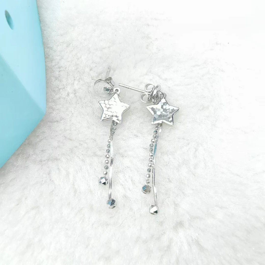 PT950铂金耳饰 鱼鳞星星蛇骨珠珠流苏铂金耳钉 794 约4.5cm