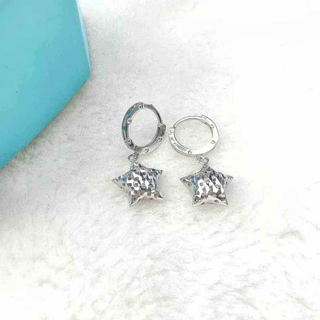 PT950铂金耳饰 切割面星星铂金耳扣约9.2mm   时尚百搭简约