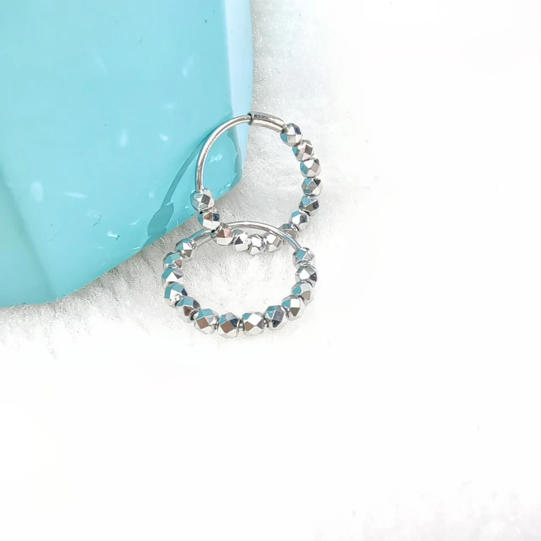 PT950铂金耳饰 镭射蹦迪珠铂金耳圈 百搭时尚圈圈