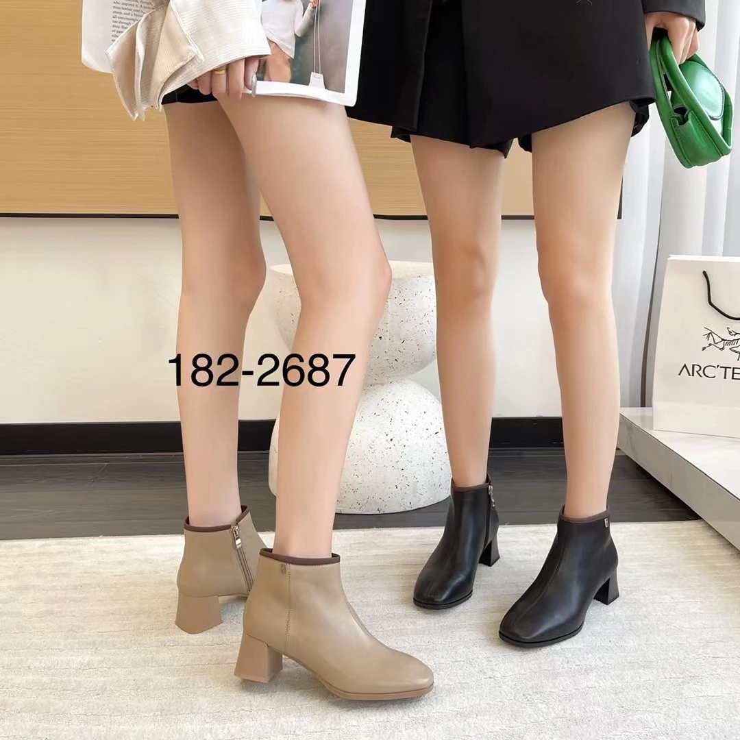 1822687粗跟高品质百搭气质休闲舒适短靴正码正拍8715