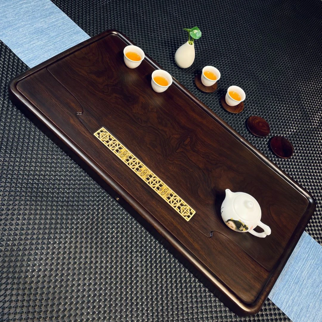 悦木高端整块黑檀木茶盘天然实木茶盘简约家用茶台功夫茶具茶海