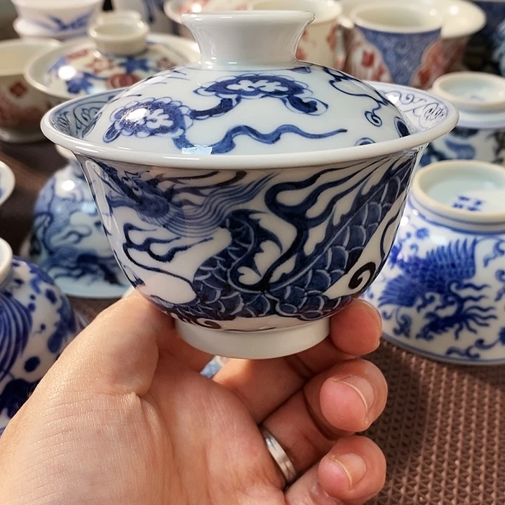 铁***期【寒窑】仿元龙纹盖碗