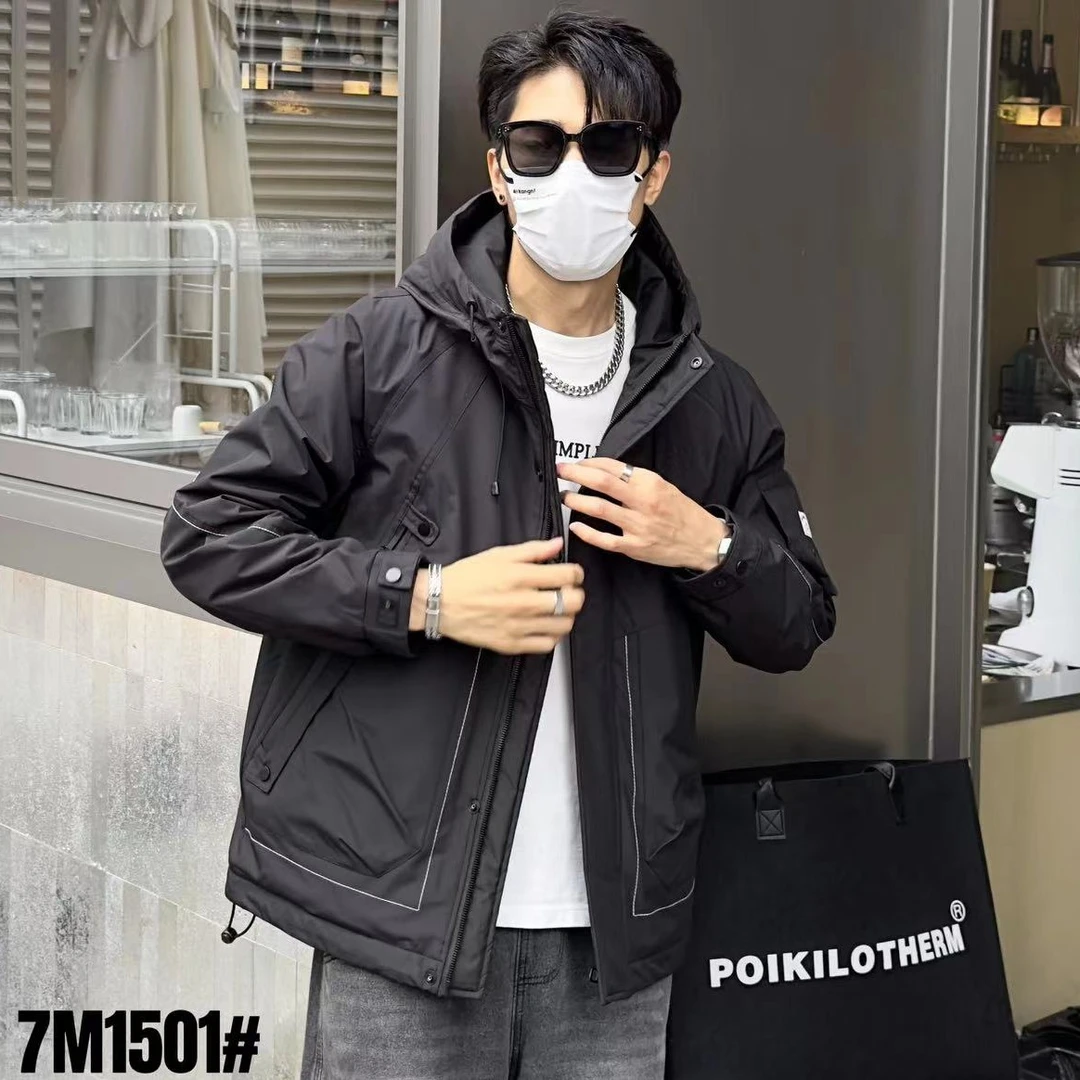 【机车加棉冲锋衣】连帽明线拉链口袋户外休闲情侣外套-7M1501