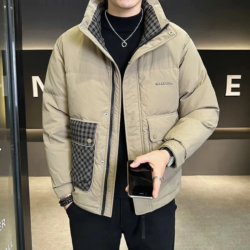 【格子口袋拼接羽绒服】冬季新款立领防风百搭潮流休闲外套-G68-1