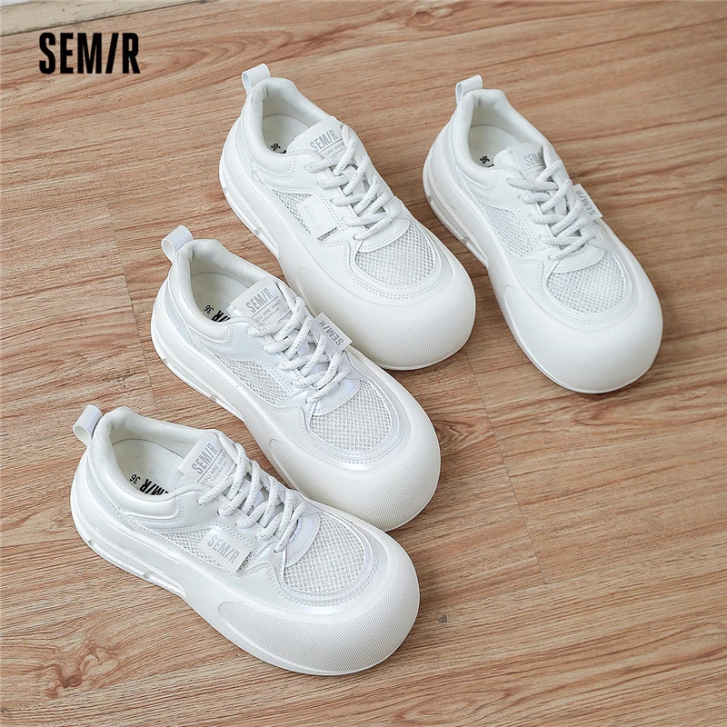SEMIR【仲夏】女鞋2024夏季新款网面透气板鞋潮流小白厚底休闲鞋