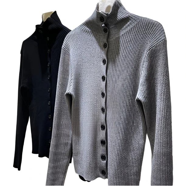 【一排扣】新款欧货女装高领单排扣纯色坑条纹修身全羊毛打底洋气