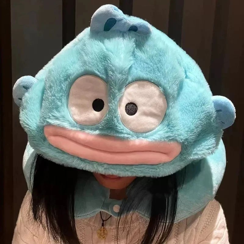 丑鱼连帽U型枕毛绒玩具汉顿居家便携午休办公休息遮光情侣帽子