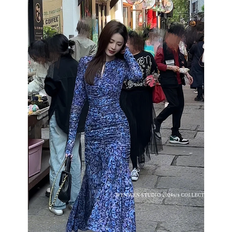 【雯雯】法式复古碎花裙千金高级感春季新款褶皱设计气质长款230531