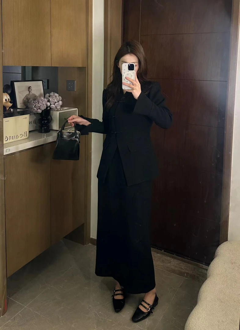 【雯雯】雯雯私服定制西服款套装新中式盘扣设计长裙-230518