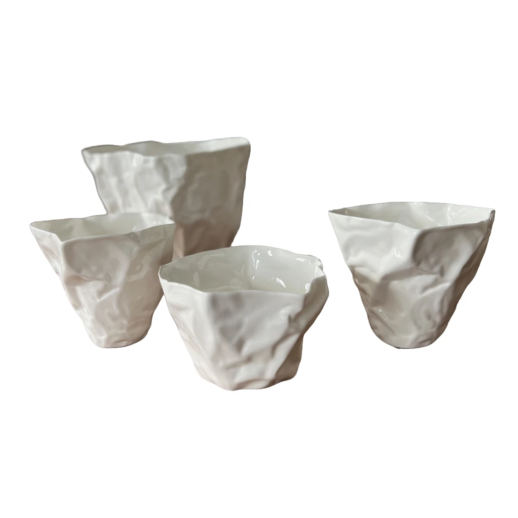 北欧风简约白瓷褶皱纸造型家居玄关装饰陶瓷摆饰