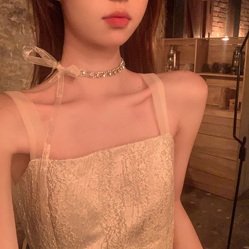 合金项链 心动信号锆石颈链高级感小香蝴蝶结项链女轻奢小众设计