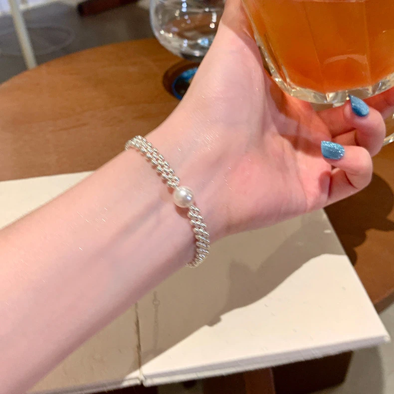 铜合金仿珍珠手链 千金风珠珠编织手链女气质轻奢手饰2025新款