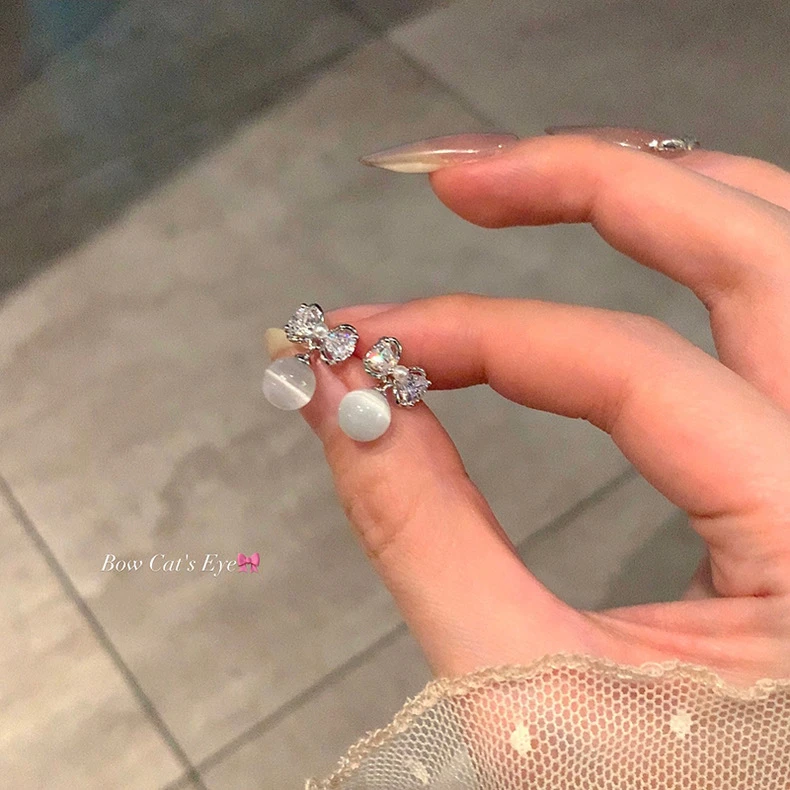 铜合金仿水晶耳饰 气质闪锆蝴蝶结耳环女精致耳钉2024新款耳饰