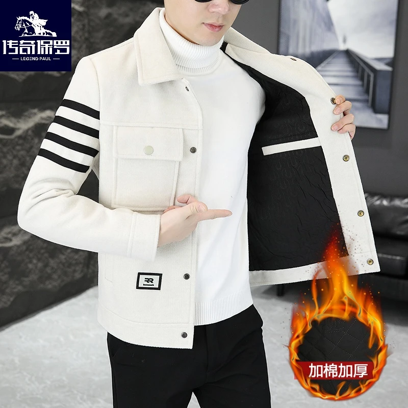 传奇保罗2023年冬装百搭爆款绒尼子加棉加厚夹克男士休闲男外套