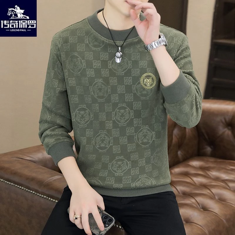 传奇保罗奥利绒男士卫衣冬季新款青年潮牌休闲时尚保暖双面绒上衣