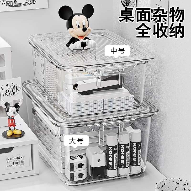 桌面宿舍收纳盒亚克力透明防尘带盖整理箱办公室冰箱收纳整理盒