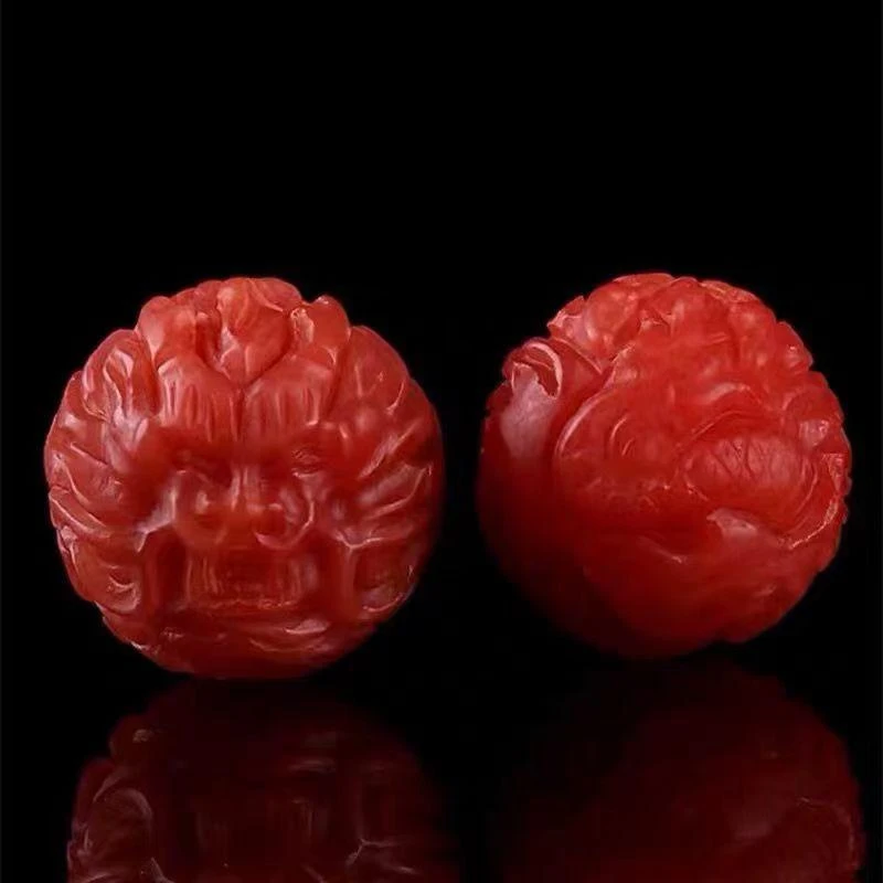 布艺 天然手工diy雕刻龙珠圆珠精美配珠手串项链配饰配珠