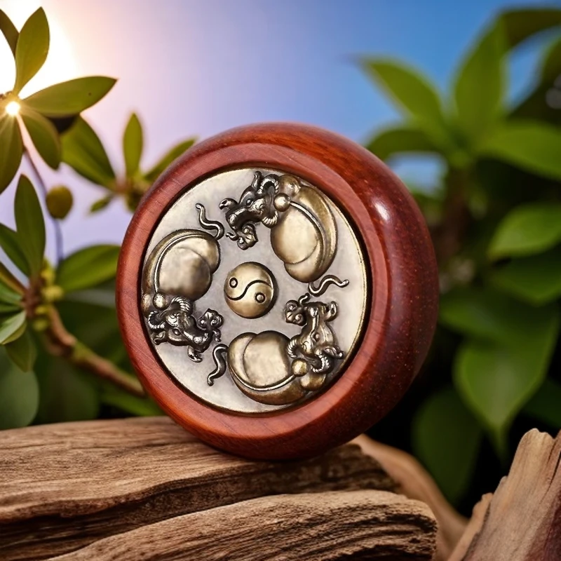 紫檀木雕木牛转乾坤双面旋转赚钱手把件复古怀旧正宗实木雕刻转转