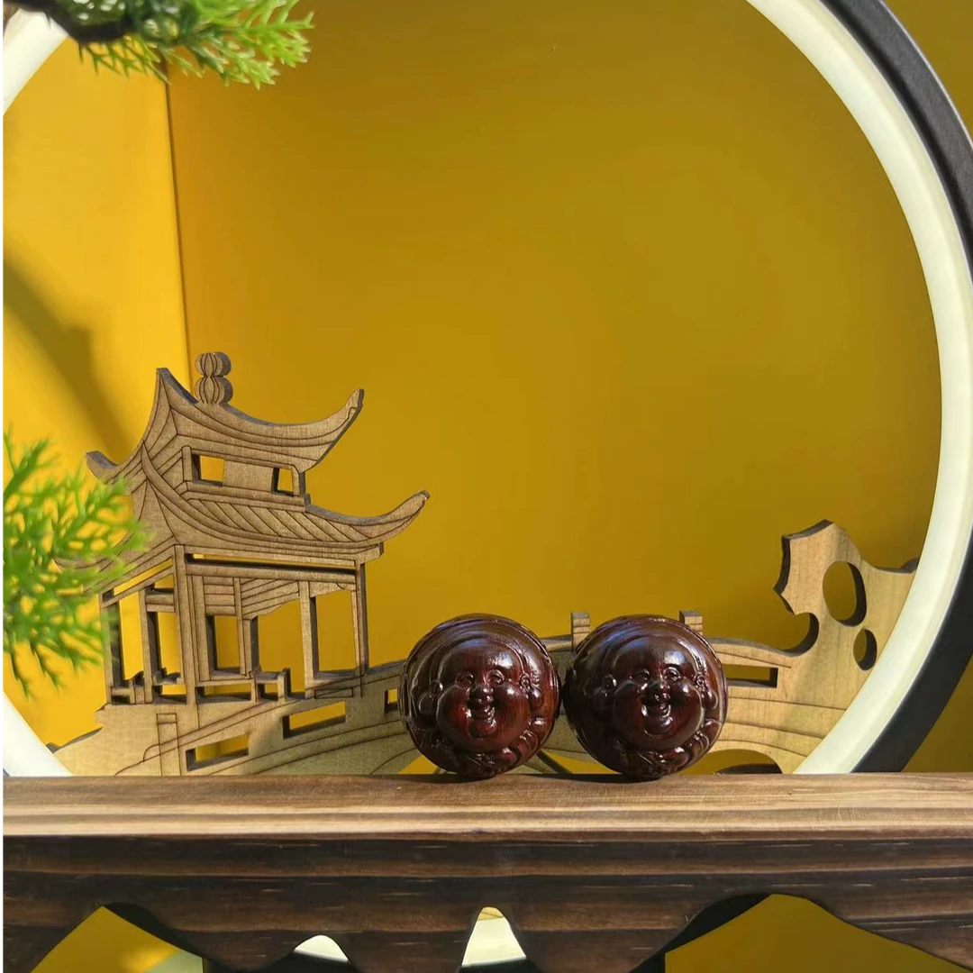 紫檀木雕木财弥手球保健球正宗实木精致雕刻木雕文玩工艺品送老人