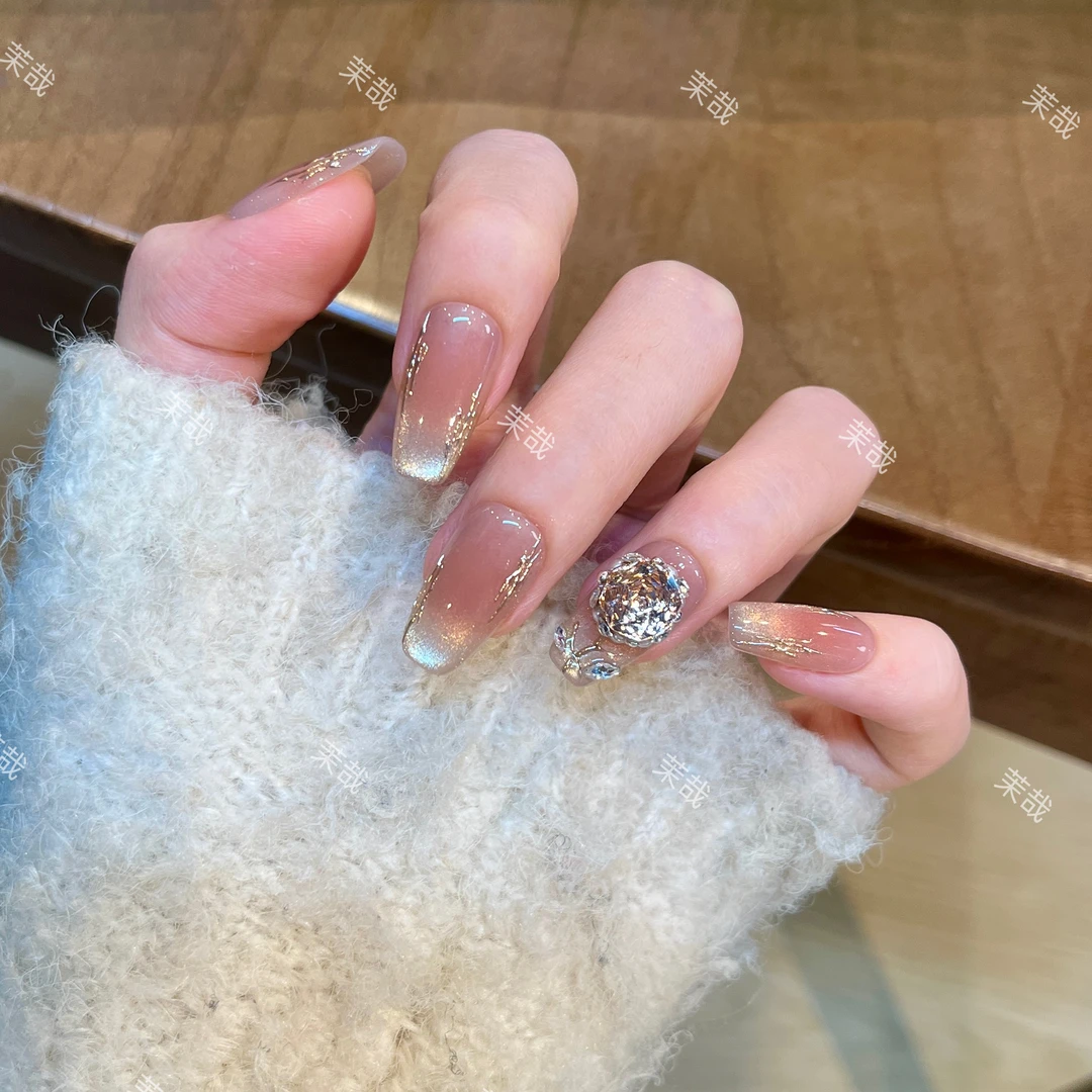 茉哉安娜【香槟玫瑰】【12甲】纯手工定制美甲可拆卸穿戴甲A3347