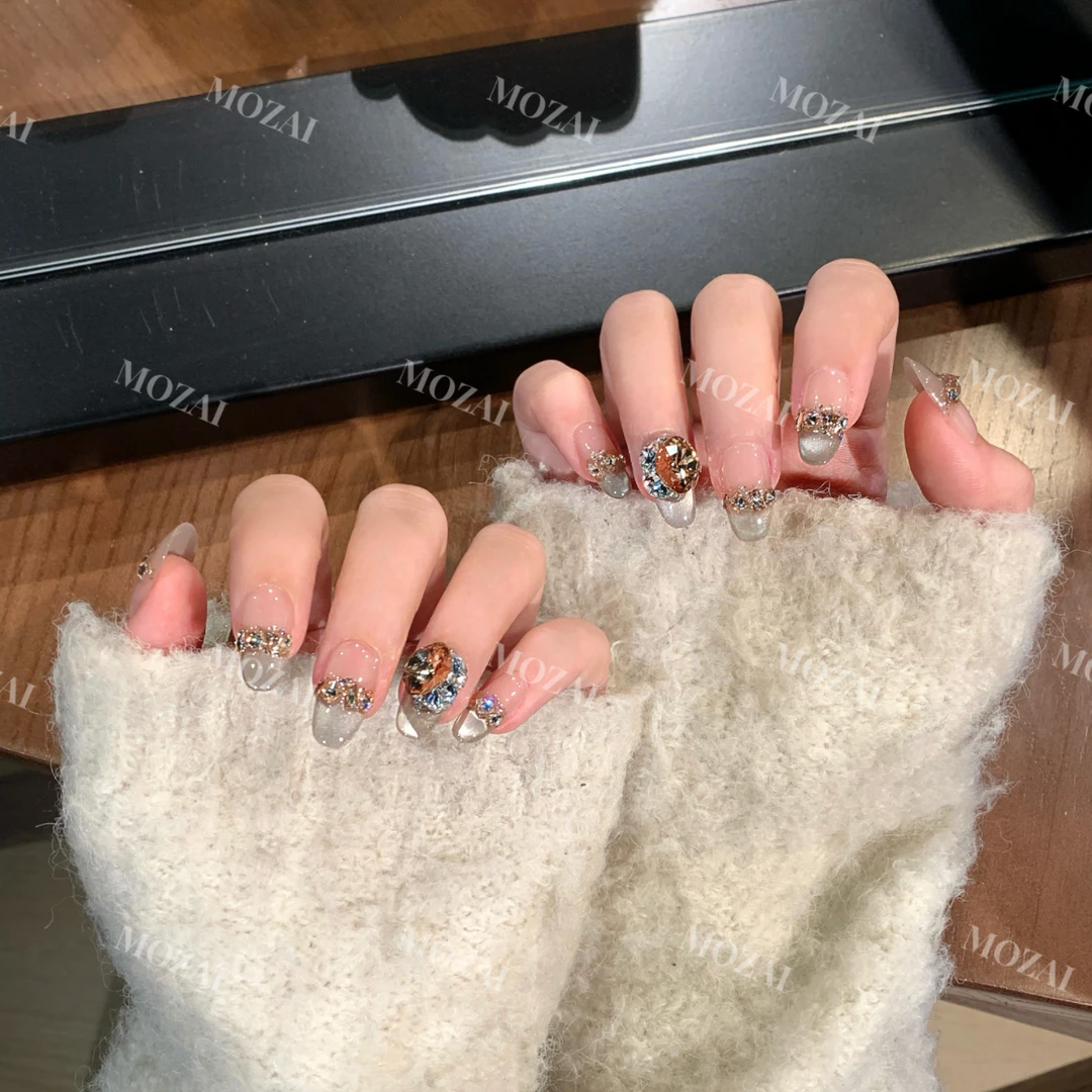 茉哉JY高定【施家华子/香槟绮梦】纯手工定制美甲拆卸穿戴甲A2706