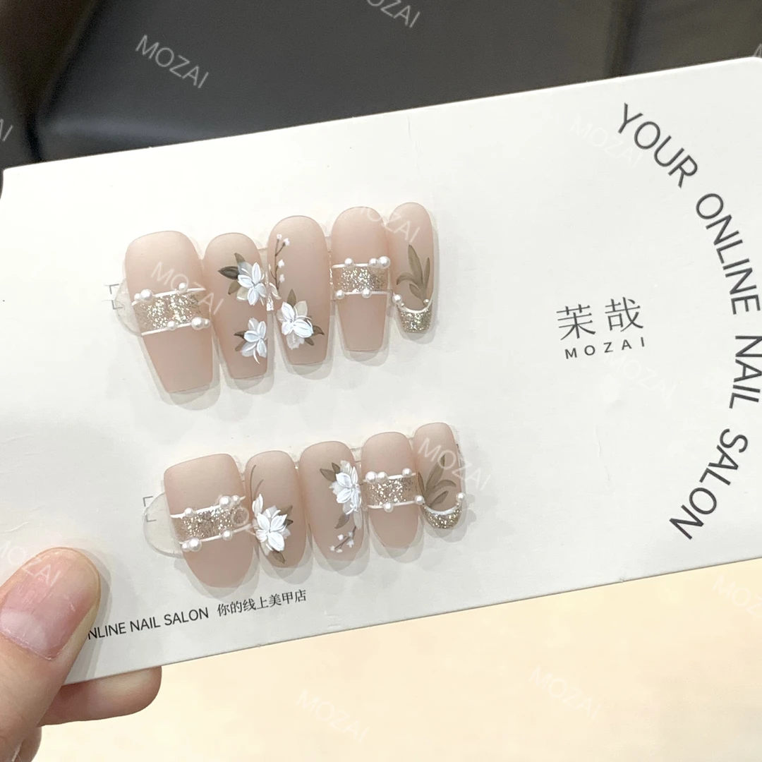 茉哉【山舞白茶】纯手工定制美甲可拆卸穿戴甲A3177 P