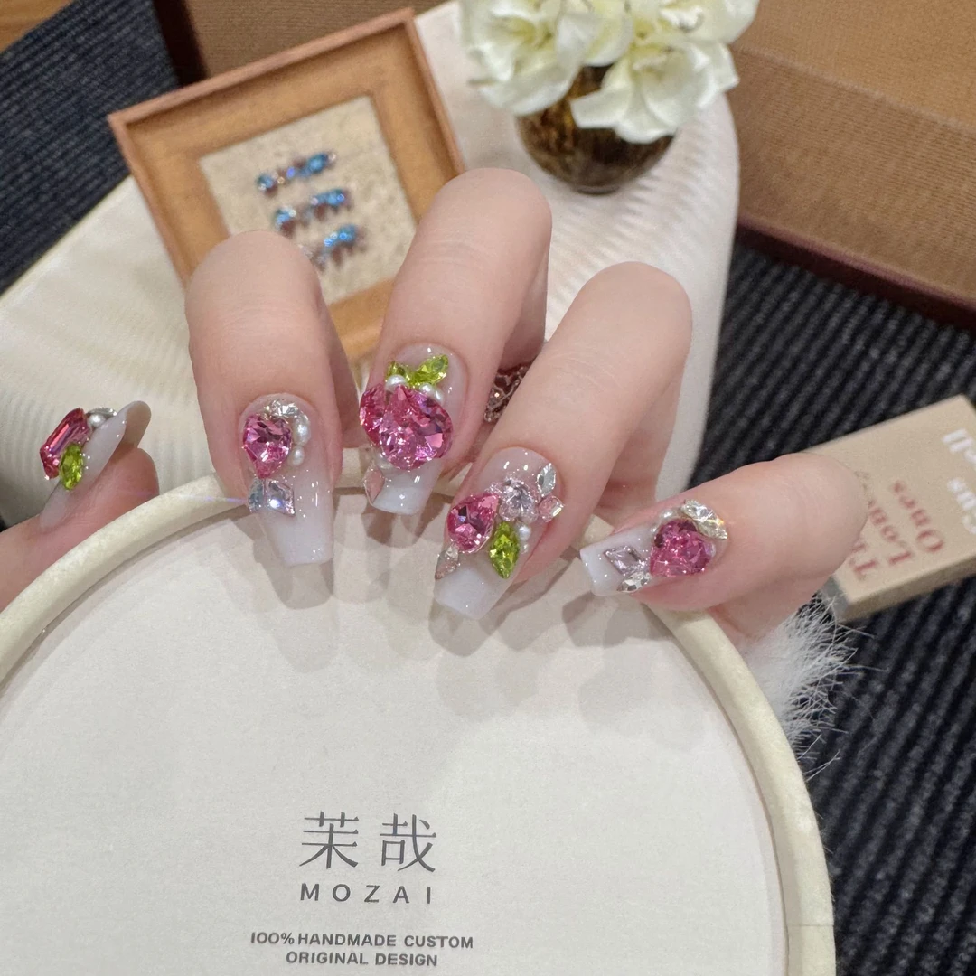 茉哉KK高定【施家全华/红石榴】纯手工定制美甲可拆卸穿戴甲A2678