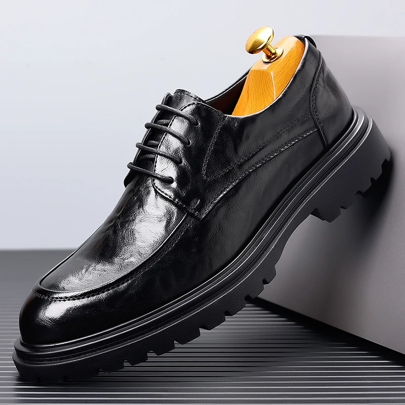 2025英伦男鞋黑色新郎商务正装软底西装休闲皮鞋男结婚鞋2401-1