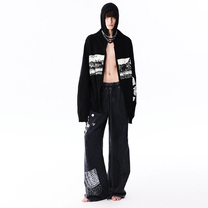 RICHILL MELANCHOLY 24AW 贴布印花连帽针织衫毛衣卫衣宽松