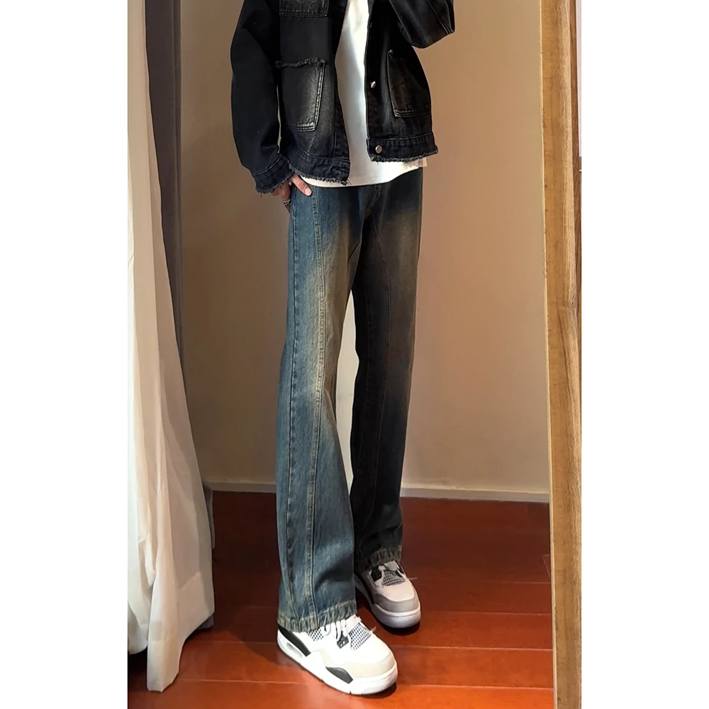 美式复古vibe裤子男款秋季高级感男装牛仔裤高个子痞帅弯刀微喇裤