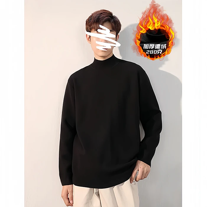 赫库森高品质新款德绒半高领打底衫宽松百搭纯色加厚保暖长袖上衣