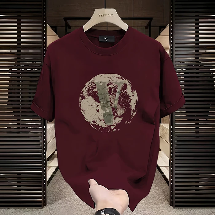 律动莫兰迪夏季重磅纯棉短袖百搭宽松新年红个性印花圆领上衣服